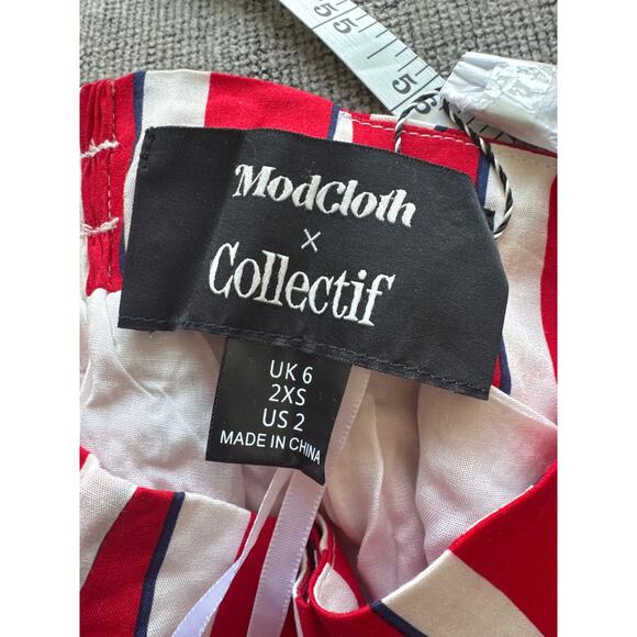 Modcloth x Collectif Ornella Yacht Striped A-Line Red White Sz 24 XXS NWT - Picture 5 of 10